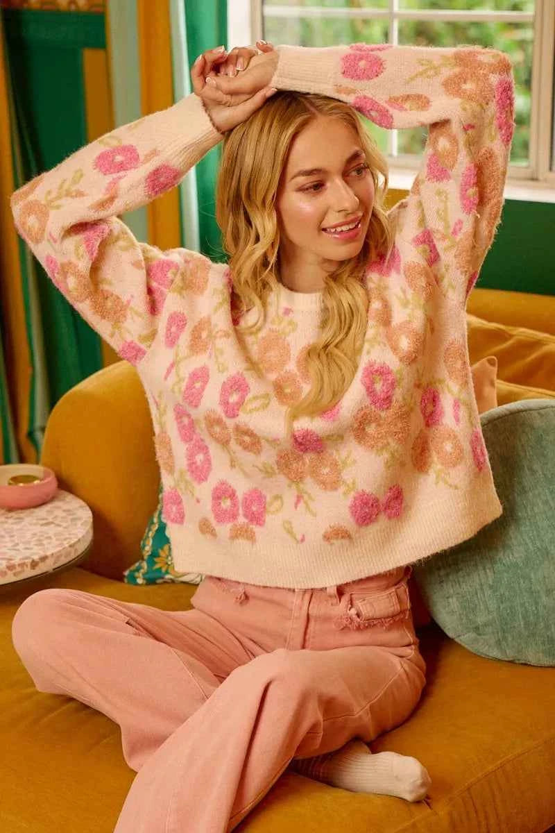 BiBi Towel Texture Floral Pattern Sweater BiBi Towel Texture Floral Pattern Sweater