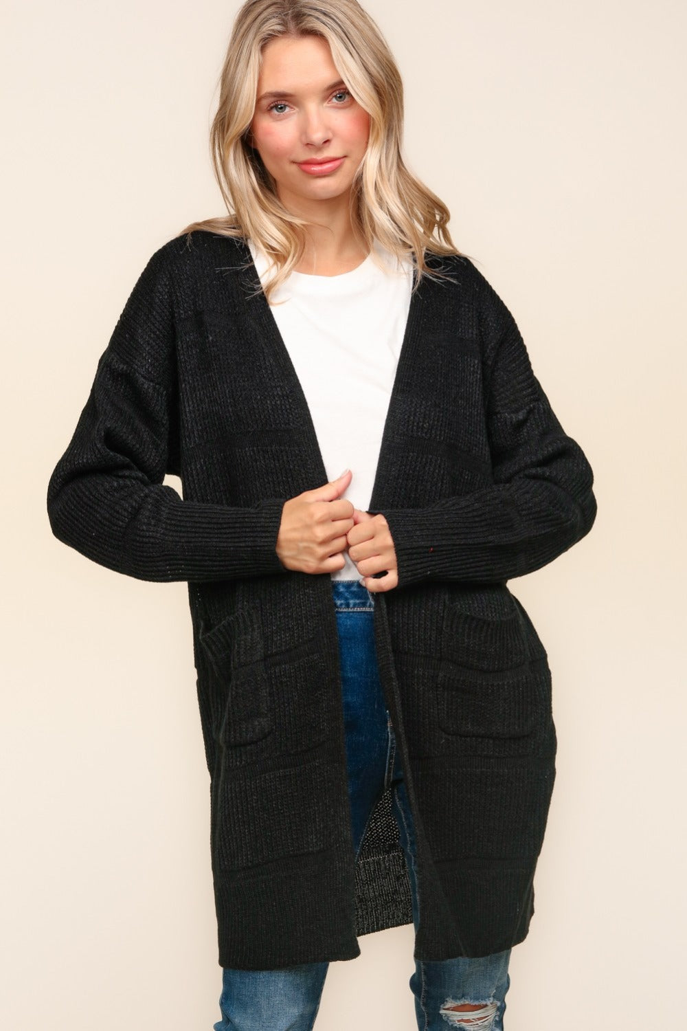 Haptics Stripe Textured Open Front Cardigan with Pockets Haptics Stripe Textured Open Front Cardigan with Pockets