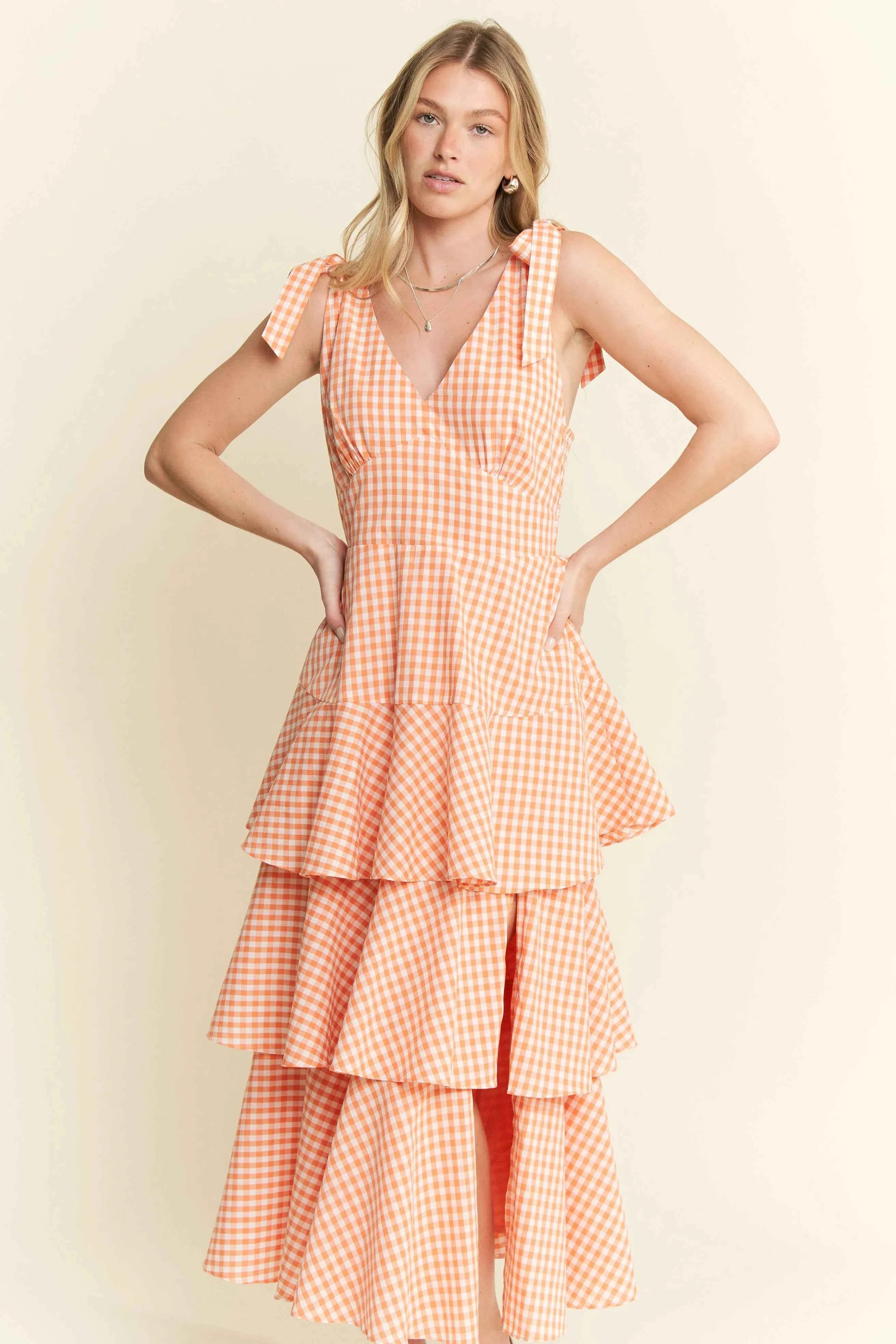 Jade By Jane Sleeveless Gingham Print Tiered Midi Dress Jade By Jane Sleeveless Gingham Print Tiered Midi Dress