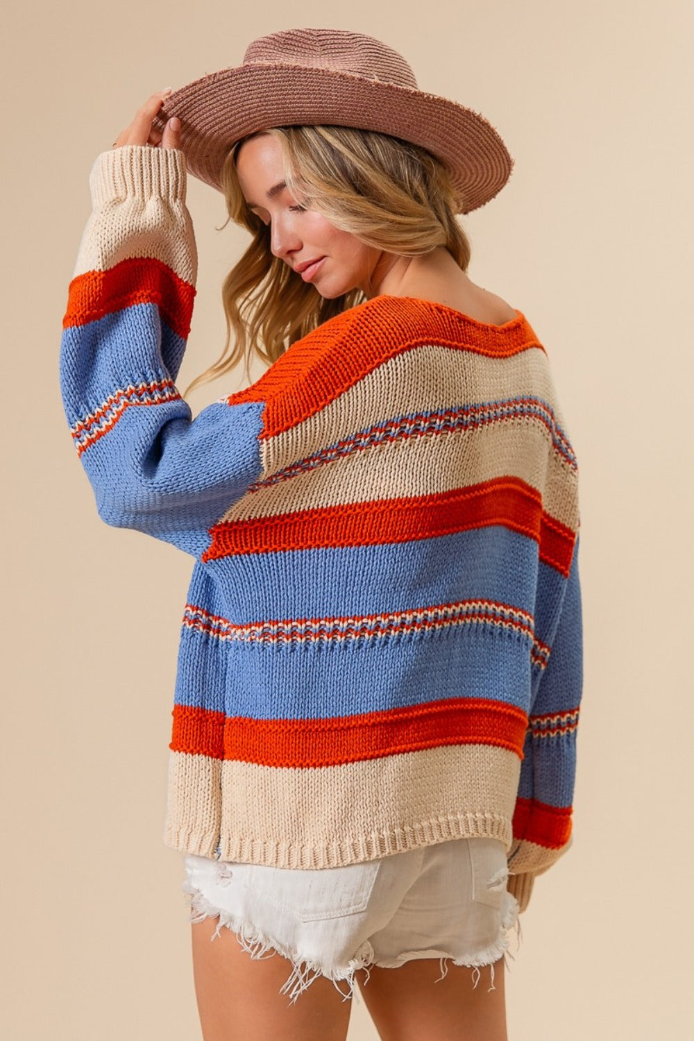 BiBi Multi Color Stripe Scoop Neck Sweater BiBi Multi Color Stripe Scoop Neck Sweater - TopFashionHQ