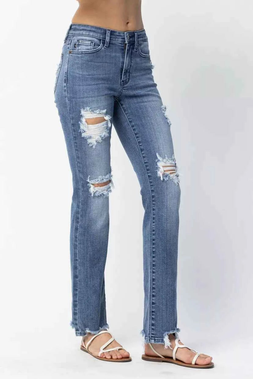 Judy Blue Full Size Mid Rise Destroy Straight Jeans Plus Size Judy Blue Full Size Mid Rise Destroy Straight Jeans Plus Size