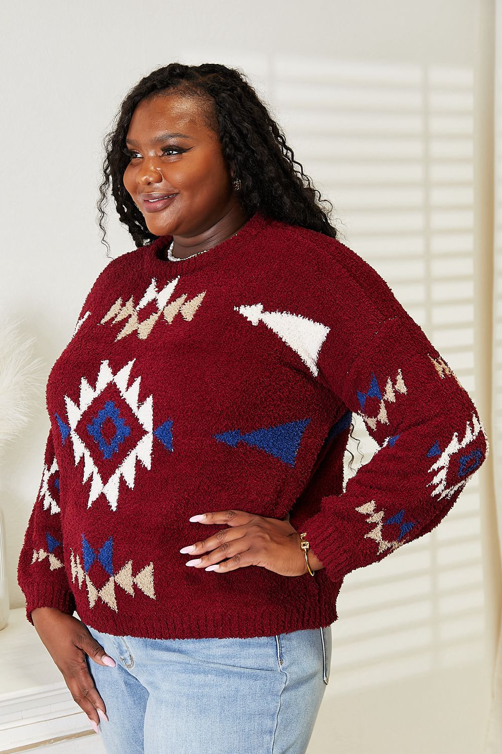 HEYSON Full Size Aztec Soft Fuzzy Sweater HEYSON Full Size Aztec Soft Fuzzy Sweater - TopFashionHQ