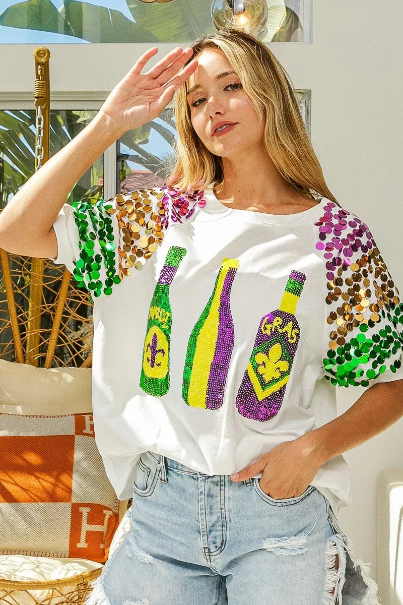 BiBi Sequin Mardi Gras Bottles Spangled Sleeve Top a50a35a7581b4ad4b33e57a9c174e0c9-Max-Origin