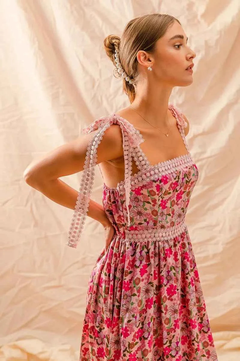 SO ME Floral Maxi Dress With Ribbon Tie Lace Strap SO ME Floral Maxi Dress With Ribbon Tie Lace Strap