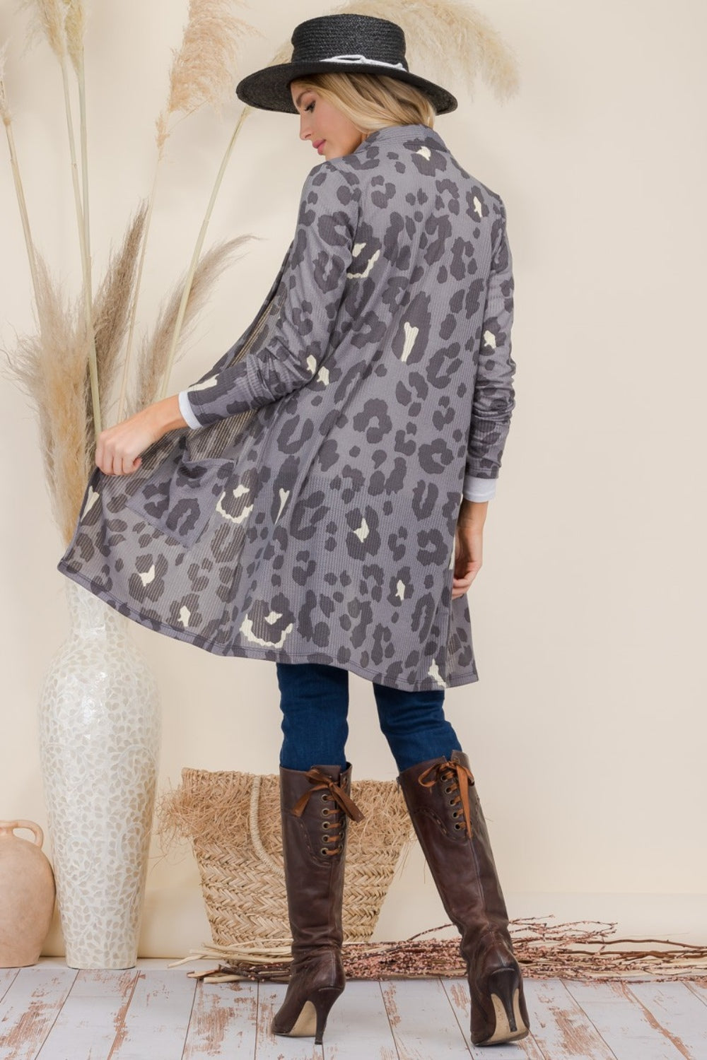 Celeste Full Size Leopard Open Front Contrast Cardigan Celeste Full Size Leopard Open Front Contrast Cardigan - TopFashionHQ