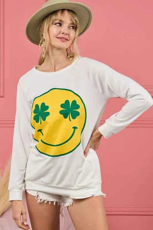 BiBi Smile Face Graphic Round Neck Long Sleeve Top BiBi Smile Face Graphic Round Neck Long Sleeve Top