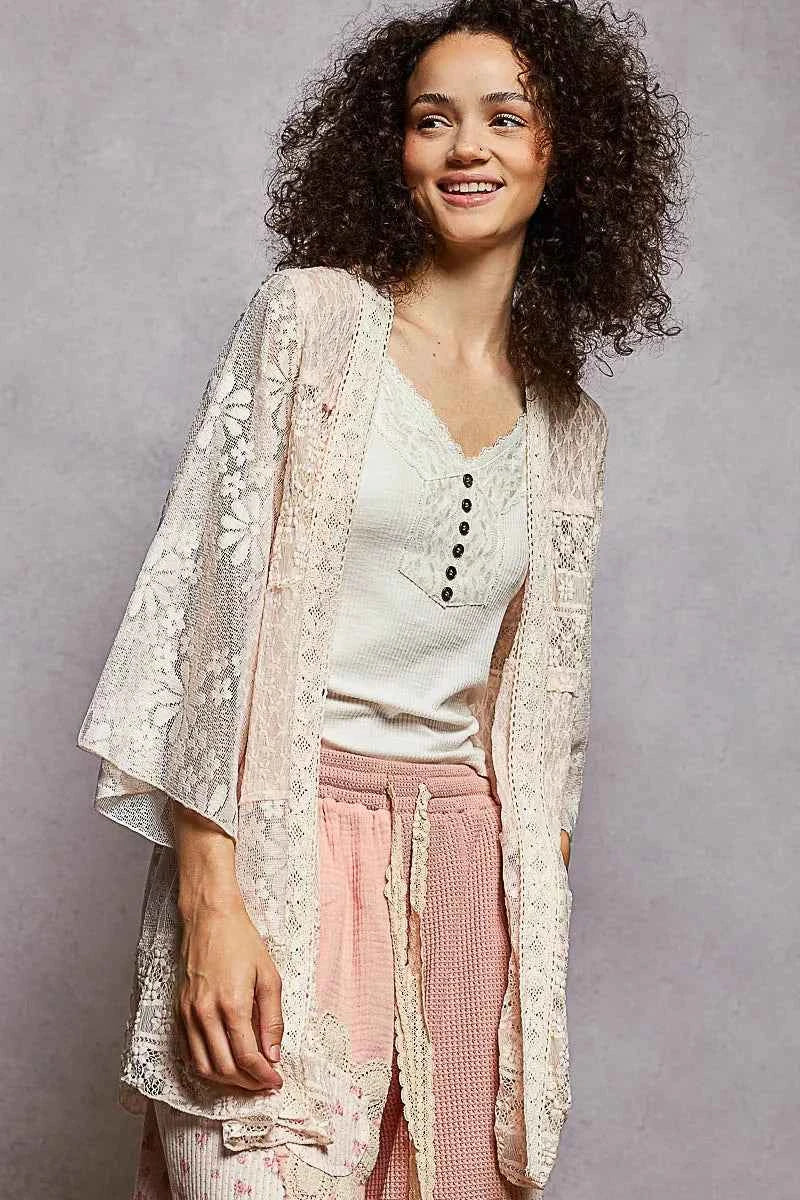 POL Lace Floral Open Front Cardigan with Trim Detail POL Lace Floral Open Front Cardigan with Trim Detail
