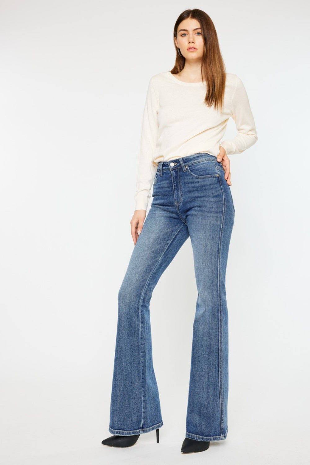 Kancan Cat's Whiskers High Waist Flare Jeans Kancan Cat's Whiskers High Waist Flare Jeans - TopFashionHQ
