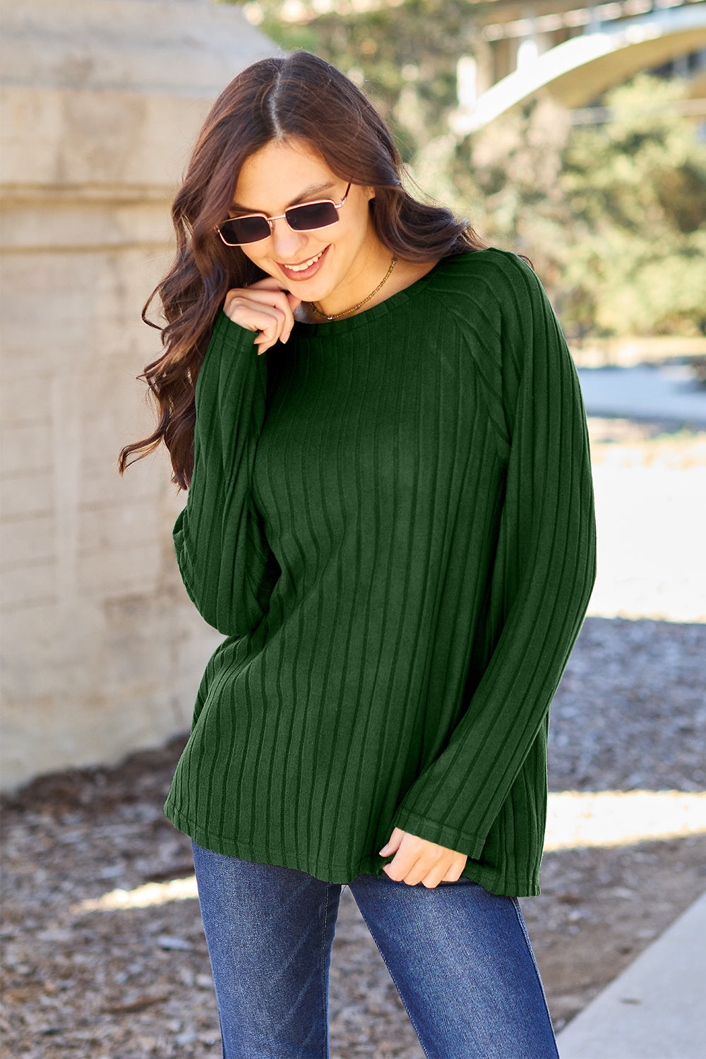 Basic Bae Full Size Ribbed Round Neck Long Sleeve Knit Top Basic Bae Full Size Ribbed Round Neck Long Sleeve Knit Top - TopFashionHQ