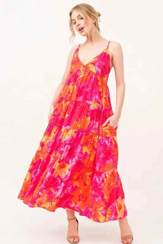 And The Why Floral Tiered Maxi Cami Dress with Pockets And The Why Floral Tiered Maxi Cami Dress with Pockets