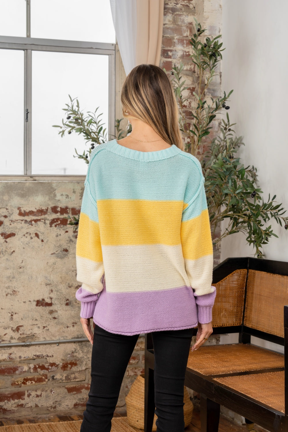 Sew In Love Full Size Color Block Exposed Seam Sweater Sew In Love Full Size Color Block Exposed Seam Sweater - TopFashionHQ