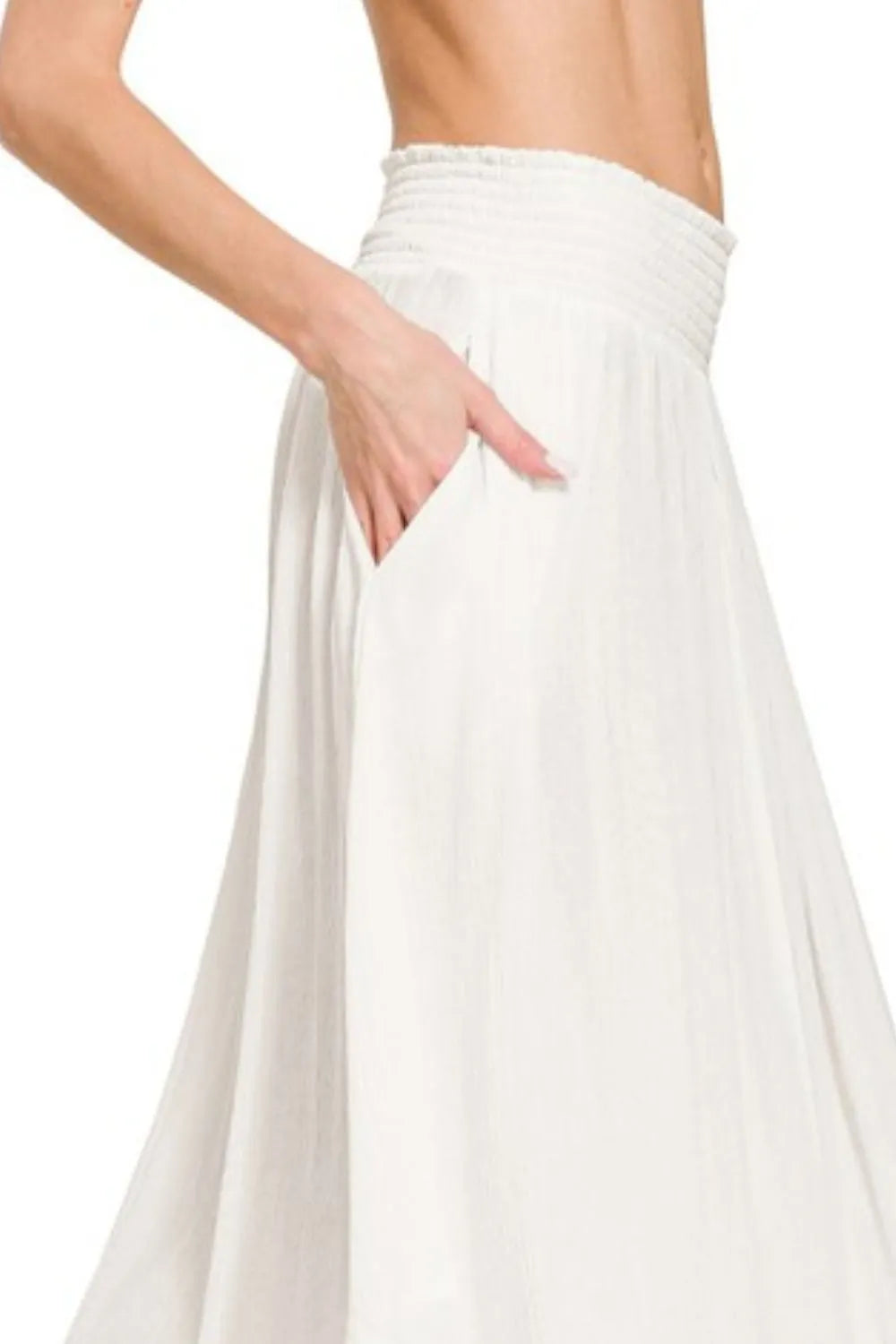 Zenana Woven Crinkle Smocked Waist Maxi Skirt W Pockets a633df4f-530f-4f42-8948-cfbf838318fa-Max-Origin