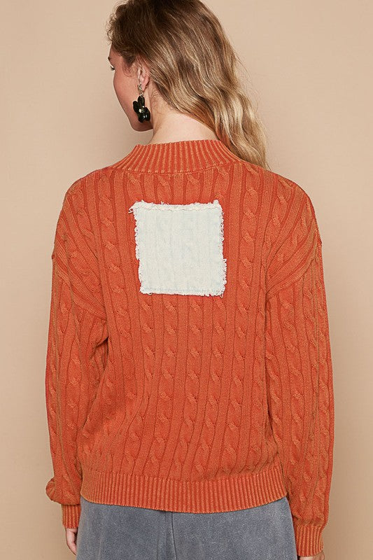 POL Cable-Knit Peace Patch Dropped Shoulder Sweater POL Cable-Knit Peace Patch Dropped Shoulder Sweater - TopFashionHQ