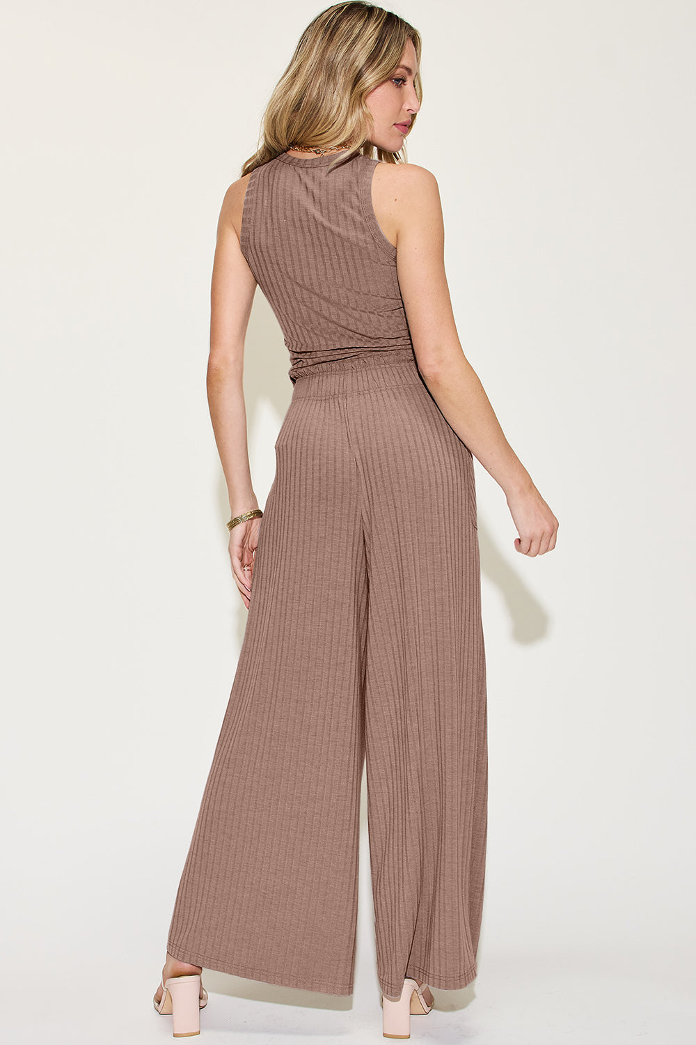 Basic Bae Full Size Ribbed Tank and Wide Leg Pants Set Basic Bae Full Size Ribbed Tank and Wide Leg Pants Set - TopFashionHQ