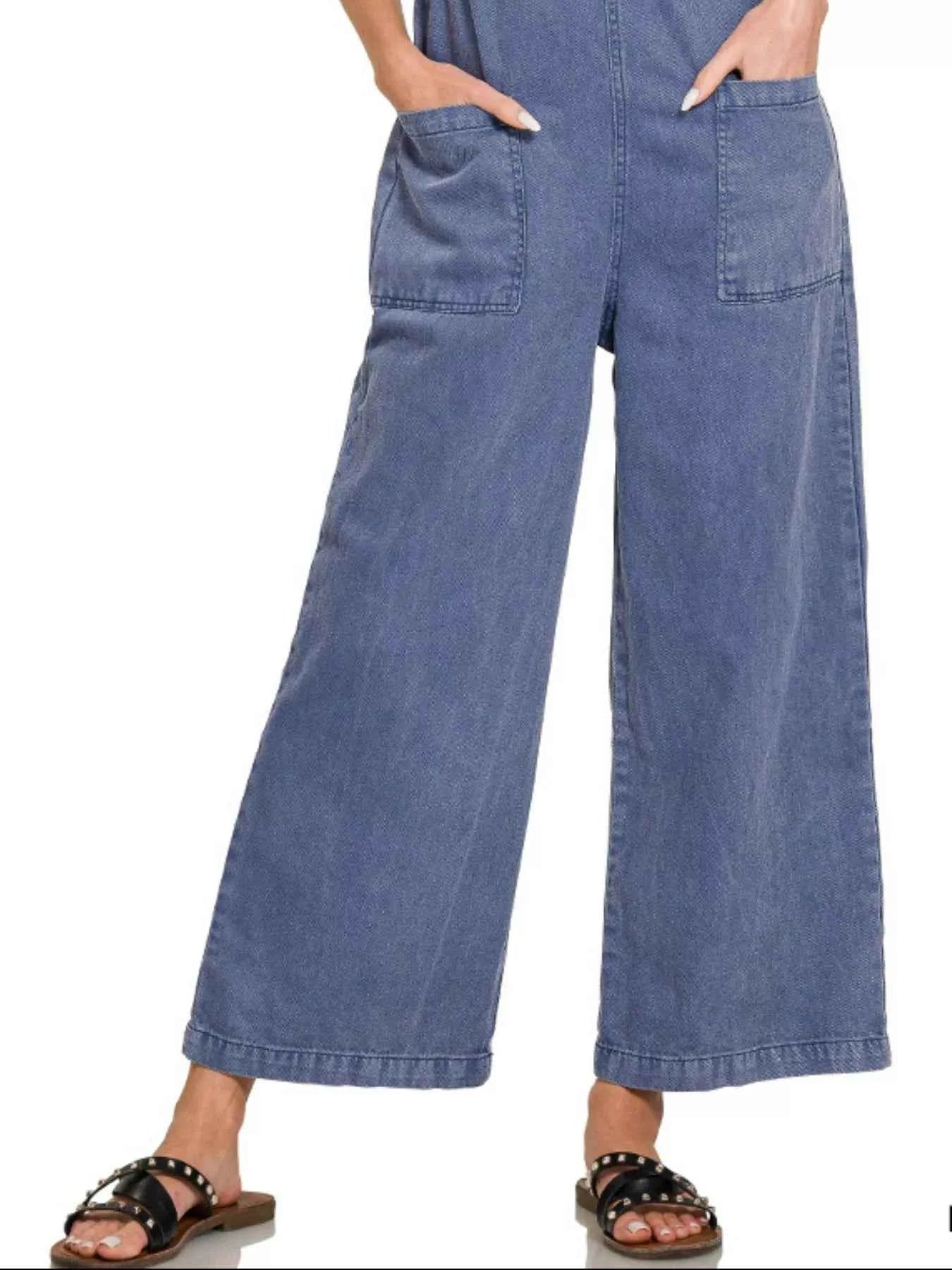 Zenana Washed Knot Strap Pockets Jumpsuit Zenana Washed Knot Strap Pockets Jumpsuit