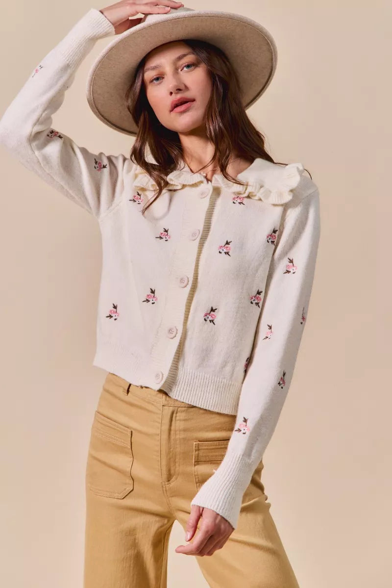 SO ME Collared Floral Embroidered Button Down Sweater Cardigan a696c9322f81499994b7550d196e89d9-Max-Origin