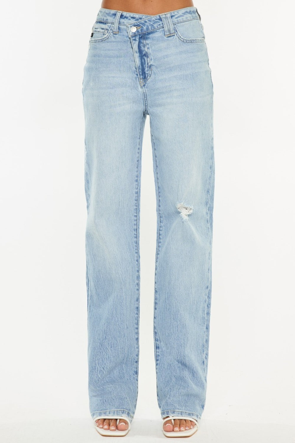 Kancan Distressed High Waist Straight Jeans Kancan Distressed High Waist Straight Jeans - TopFashionHQ