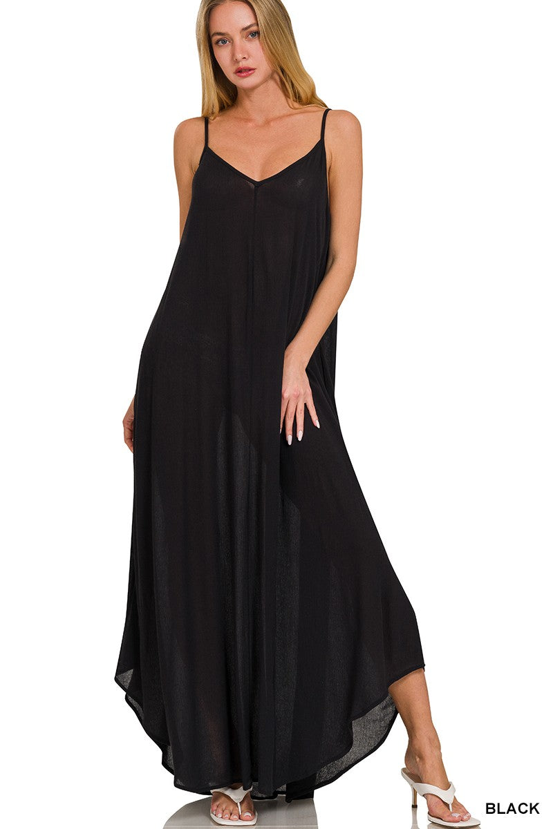 Zenana Woven Crinkle Cami Maxi Dress with Side Pockets a6ba4e8b76fe48cc9c4a2eb6f3a5c36e-Max