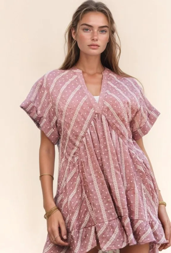 Davi & Dani Embroidery V Neck Short Sleeve Ruffled Mini Dress a6ba8f9f0db44538b2abe7f6fb68d517-Max-Origin