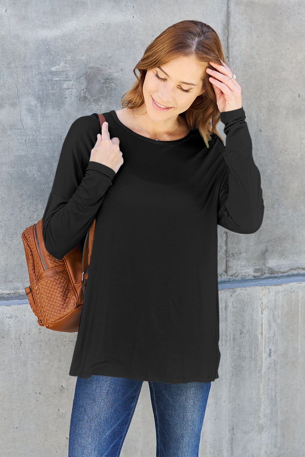 Basic Bae Full Size Round Neck Dropped Shoulder T-Shirt Basic Bae Full Size Round Neck Dropped Shoulder T-Shirt - TopFashionHQ