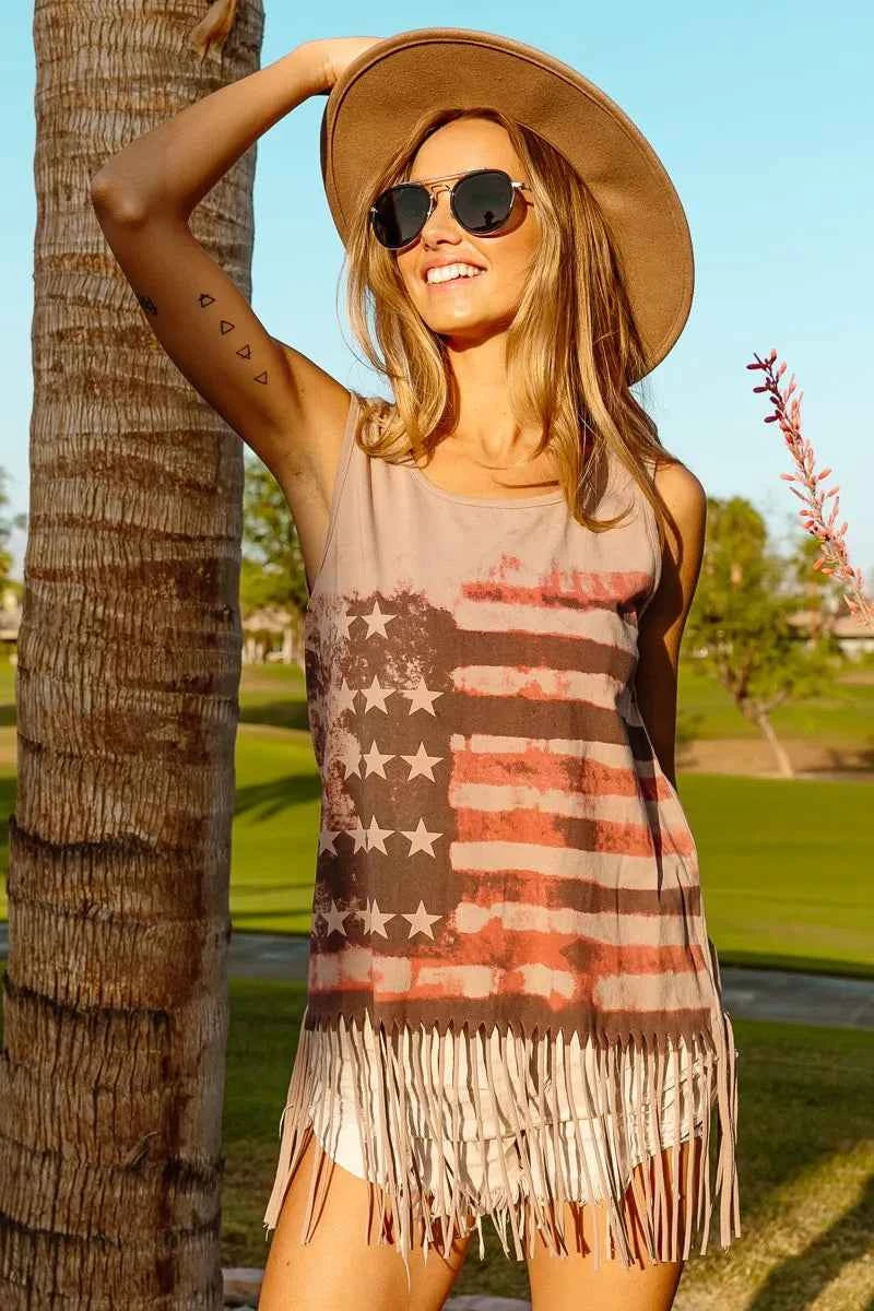 BiBi American Flag Print Knit Sleeveless Top BiBi American Flag Print Knit Sleeveless Top