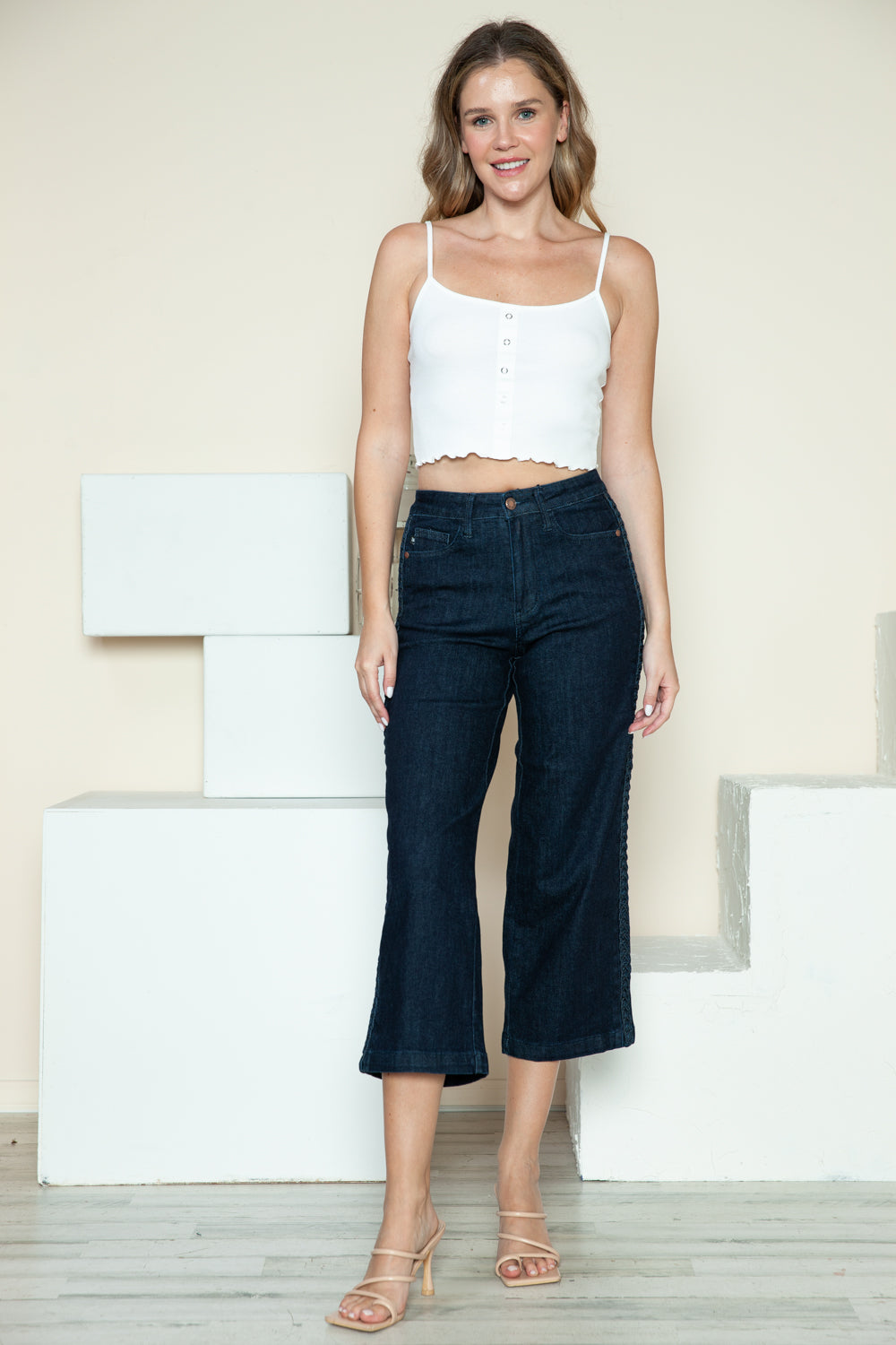 Judy Blue Full Size Side Seam Braid Detail Crop Wide Leg Jeans Judy Blue Full Size Side Seam Braid Detail Crop Wide Leg Jeans