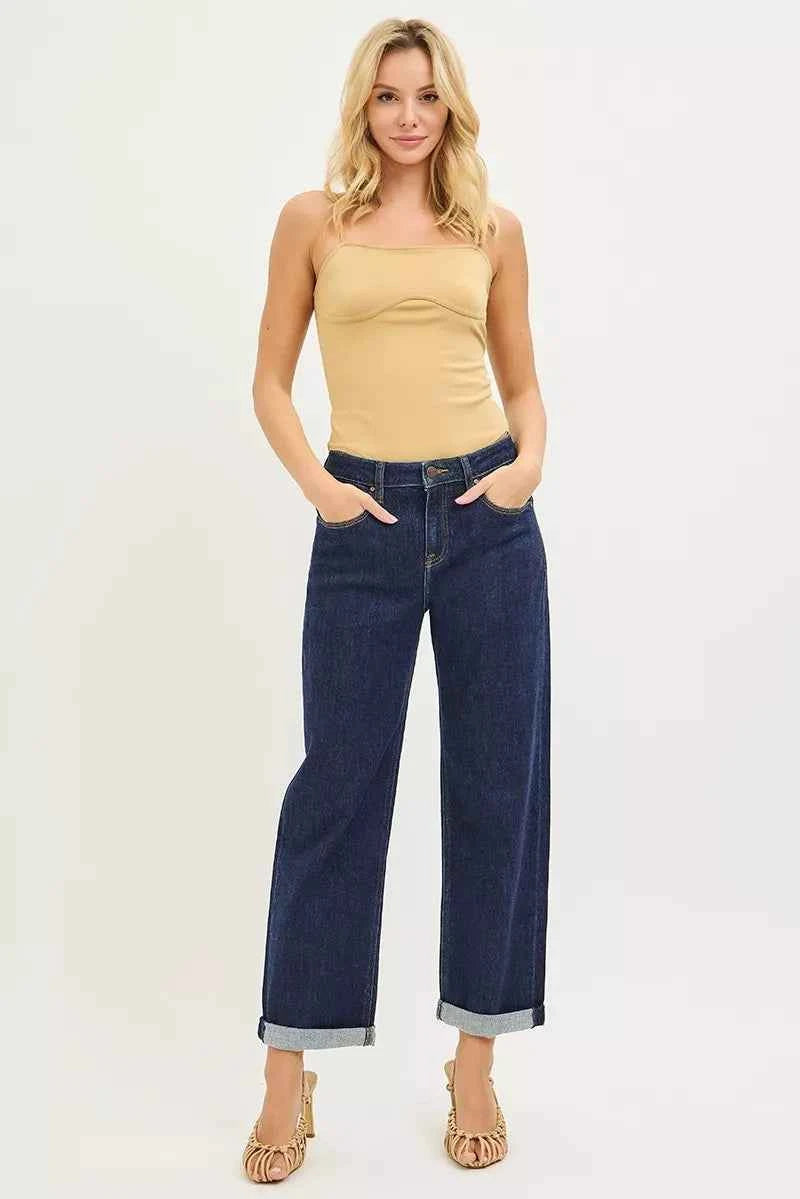 RISEN Slouchy Cropped Boyfriend Jeans With Cuffed Hem RISEN Slouchy Cropped Boyfriend Jeans With Cuffed Hem