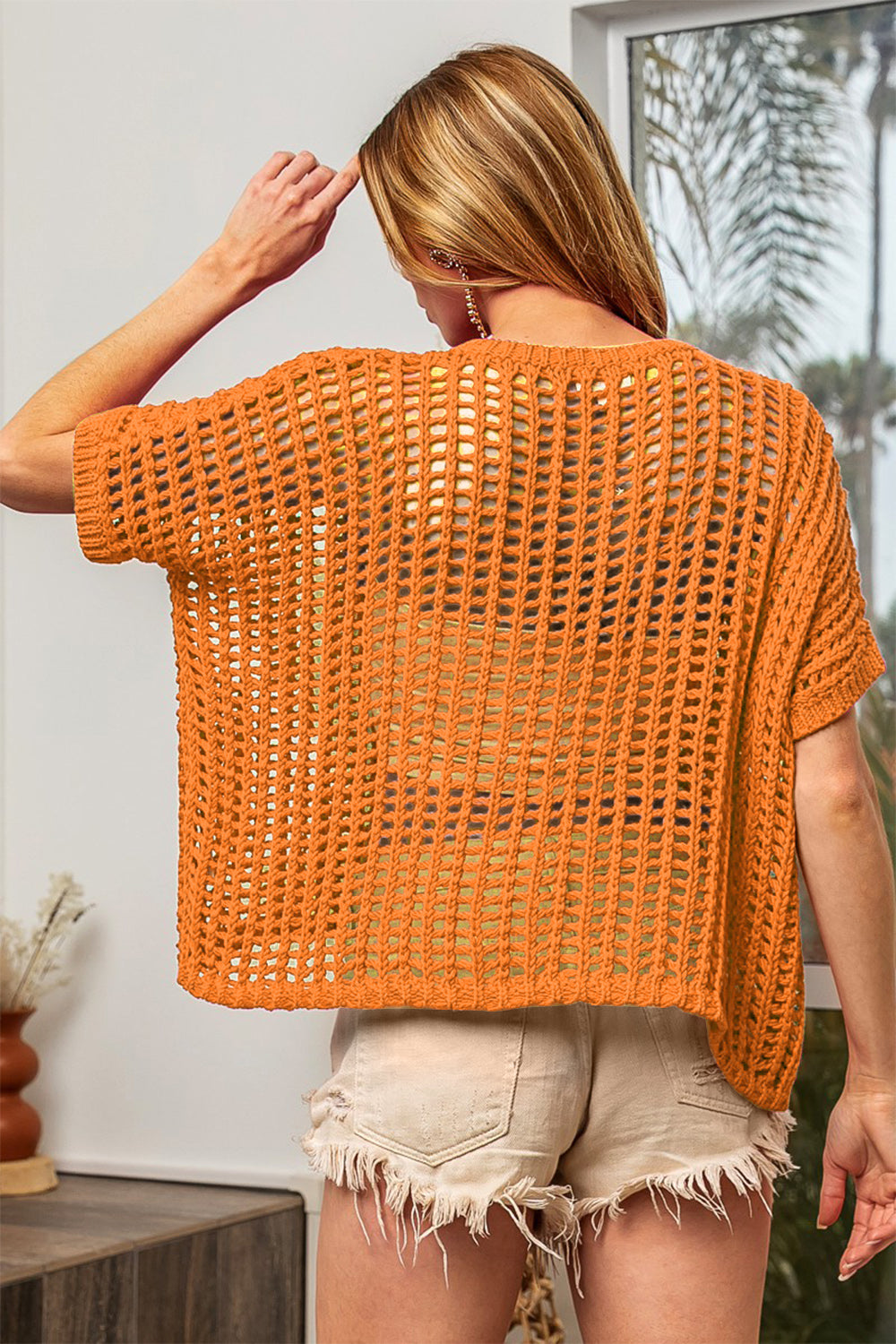 BiBi Hollowed Out Short Sleeve Knit Cover Up BiBi Hollowed Out Short Sleeve Knit Cover Up - TopFashionHQ