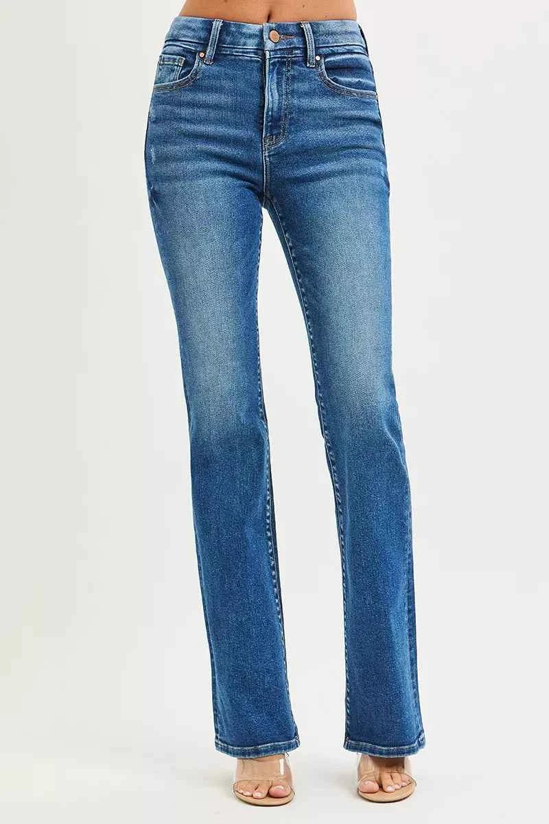 RISEN High Rise Bootcut Jeans With Distressed Details RISEN High Rise Bootcut Jeans With Distressed Details