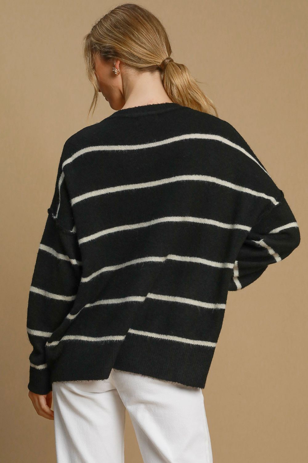 Umgee Wool Blend Striped Round Neck Sweater Umgee Wool Blend Striped Round Neck Sweater - TopFashionHQ