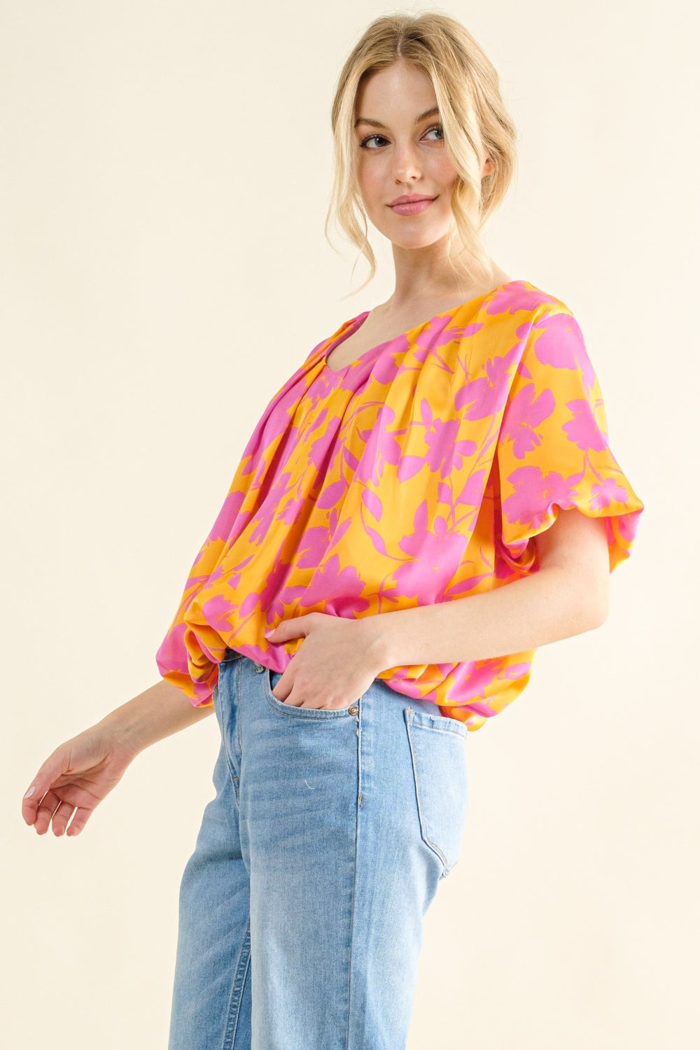 And The Why Full Size Printed Satin Bubble Hem Top And The Why Full Size Printed Satin Bubble Hem Top - TopFashionHQ