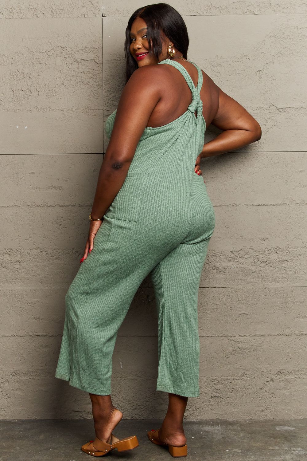 HEYSON Don't Get It Twisted Full Size Rib Knit Jumpsuit HEYSON Don't Get It Twisted Full Size Rib Knit Jumpsuit - TopFashionHQ
