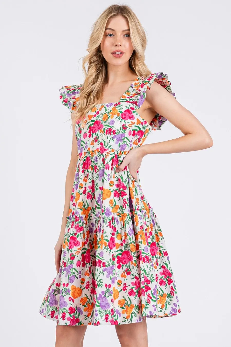Mittoshop Flower Print Ruffle Shoulder A-line Mini Dress a7bc057e29bf4936932a3202f145b53f-Max-Origin
