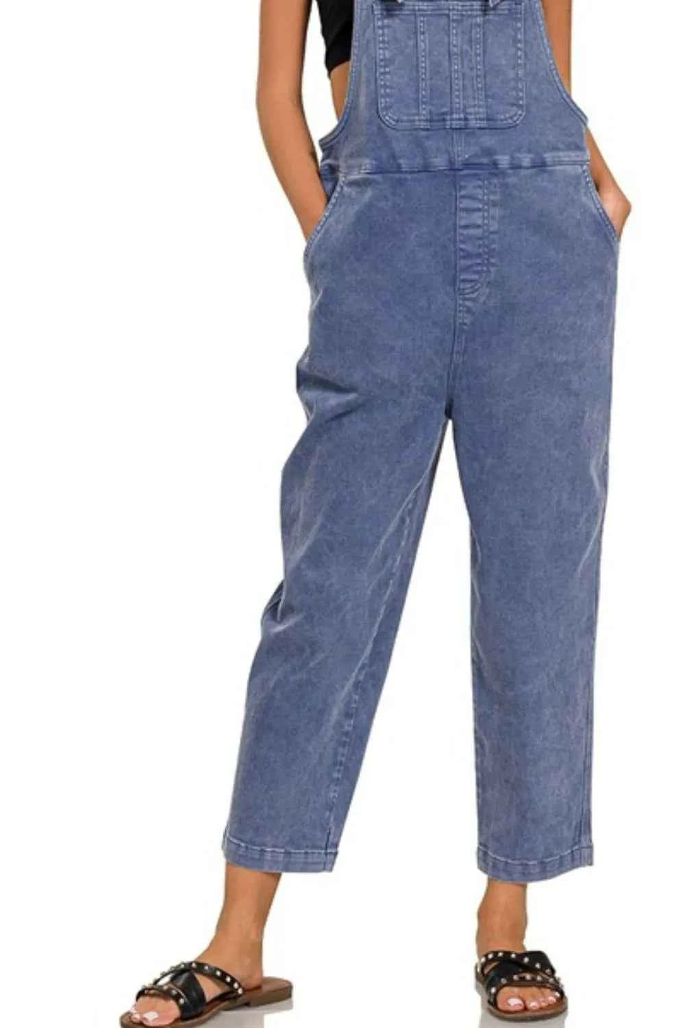 Zenana Washed Knot Strap Relaxed Fit Overalls Zenana Washed Knot Strap Relaxed Fit Overalls