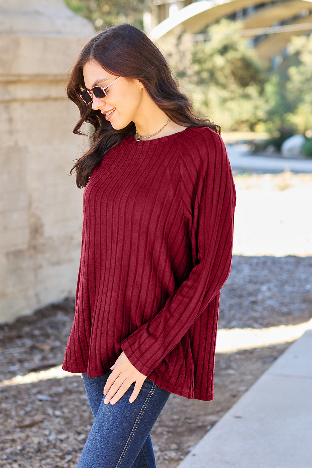 Basic Bae Full Size Ribbed Round Neck Long Sleeve Knit Top Basic Bae Full Size Ribbed Round Neck Long Sleeve Knit Top - TopFashionHQ
