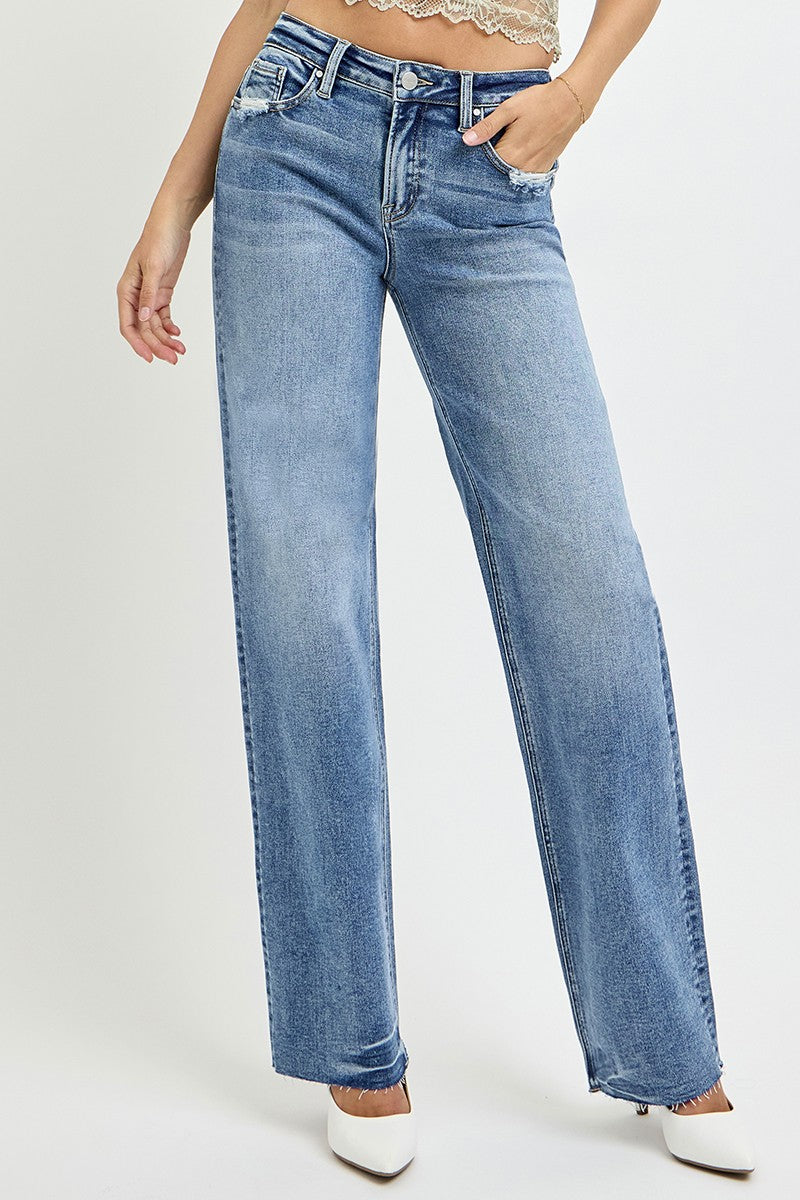 RISEN Full Size High Rise Straight Leg Jeans with Pockets RISEN Full Size High Rise Straight Leg Jeans with Pockets - TopFashionHQ
