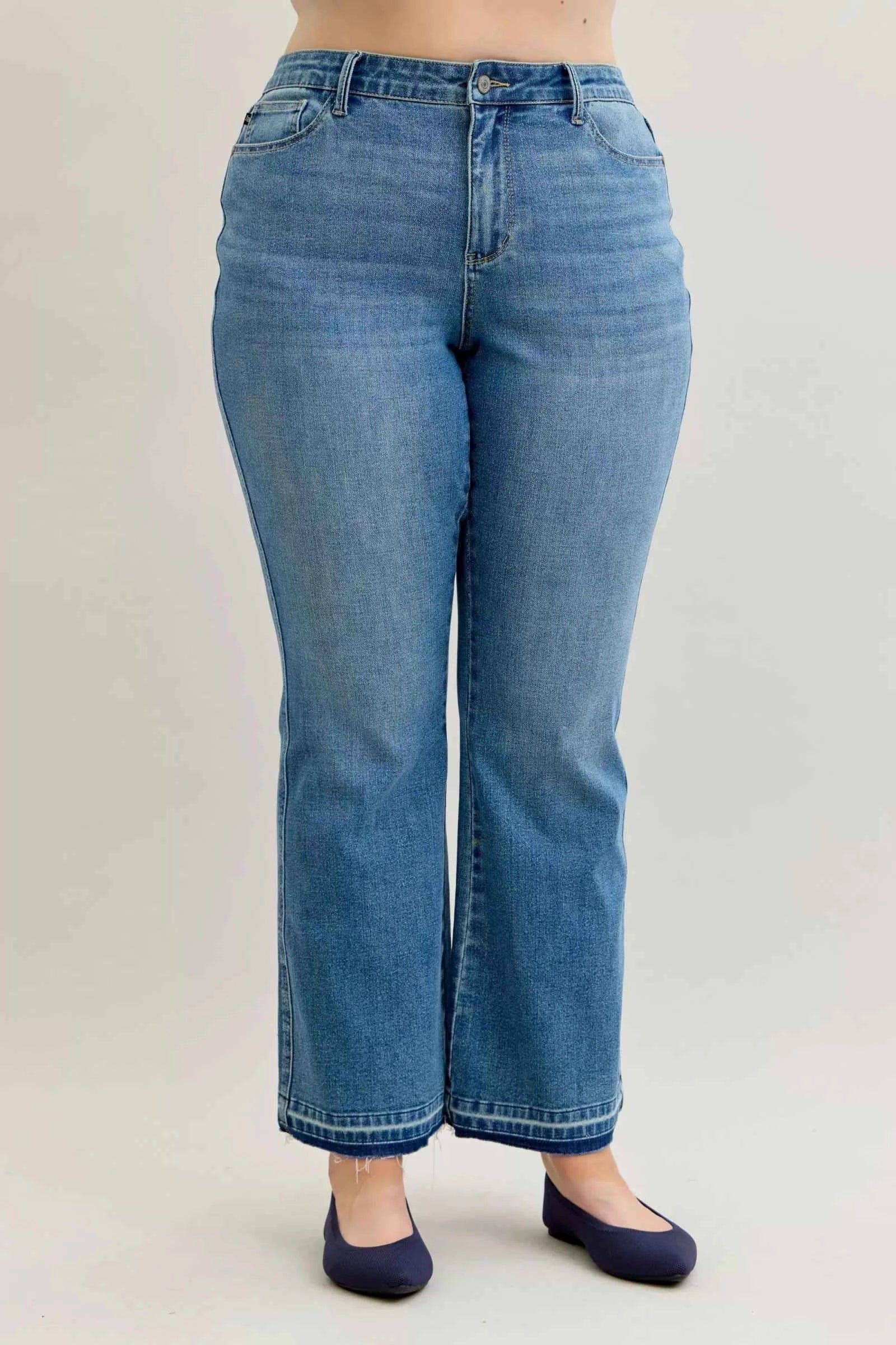 Judy Blue Full Size Mid Rise Slim Bootcut Tummy Control Release Hem Jeans Plus Size Judy Blue Full Size Mid Rise Slim Bootcut Tummy Control Release Hem Jeans Plus Size