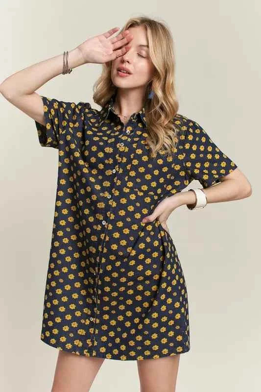 ADORA Floral Button-Up Mini Denim Dress ADORA Floral Button-Up Mini Denim Dress