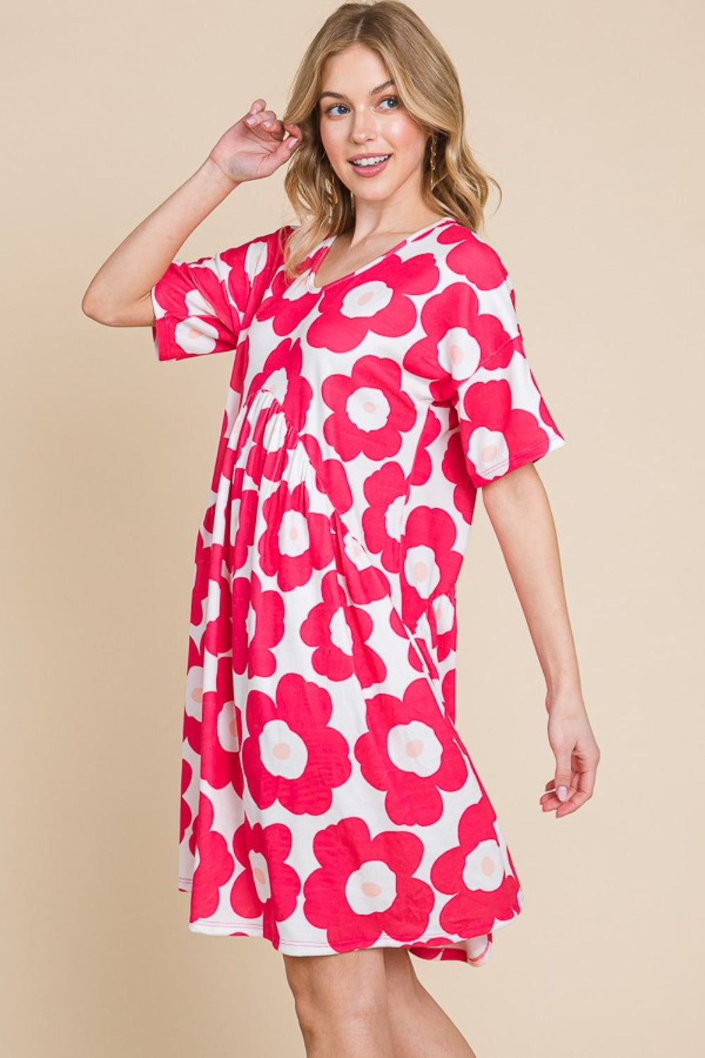 BOMBOM Flower Print Ruched Dress BOMBOM Flower Print Ruched Dress - TopFashionHQ