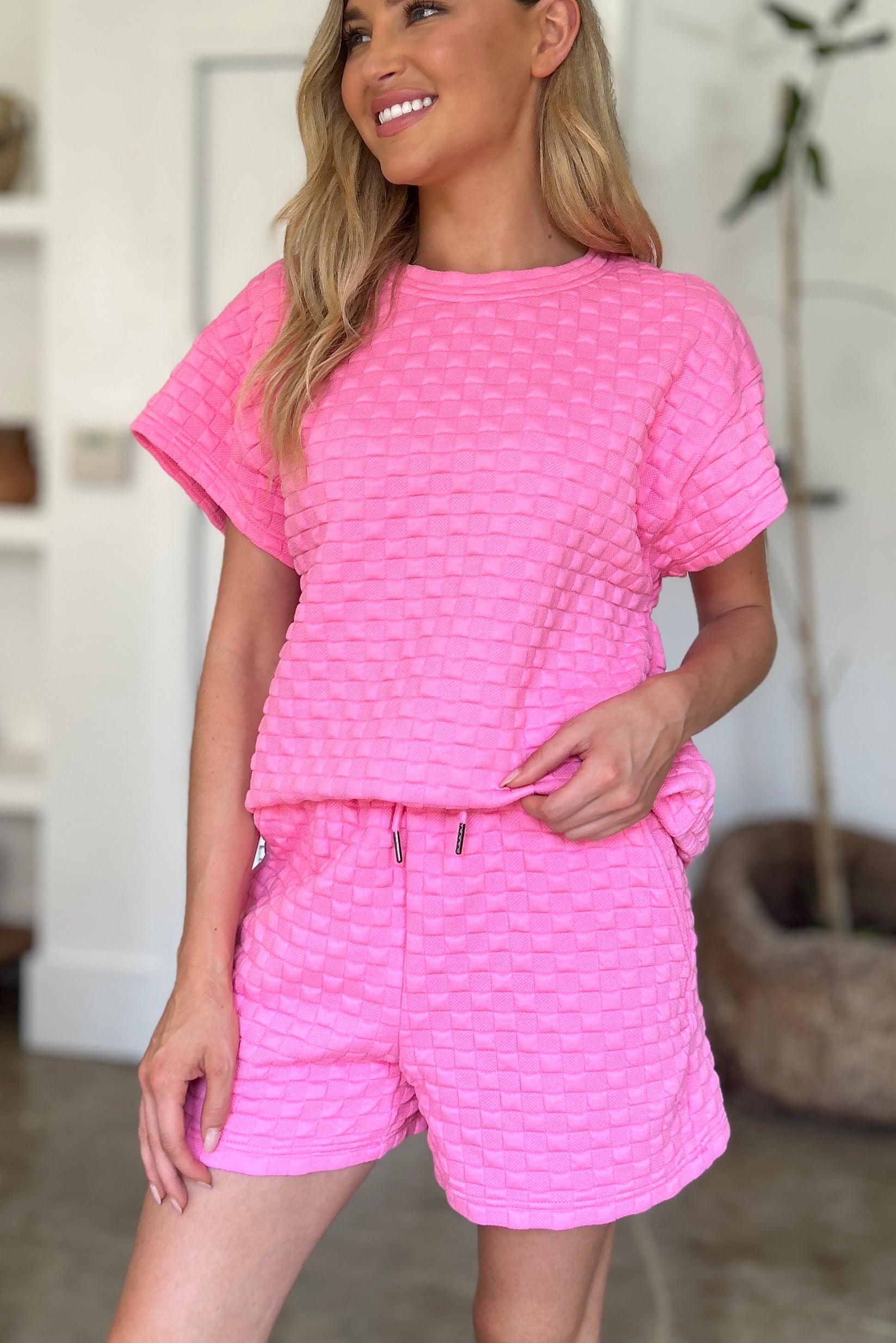 Double Take Full Size Texture T-Shirt and Shorts Set Double Take Full Size Texture T-Shirt and Shorts Set