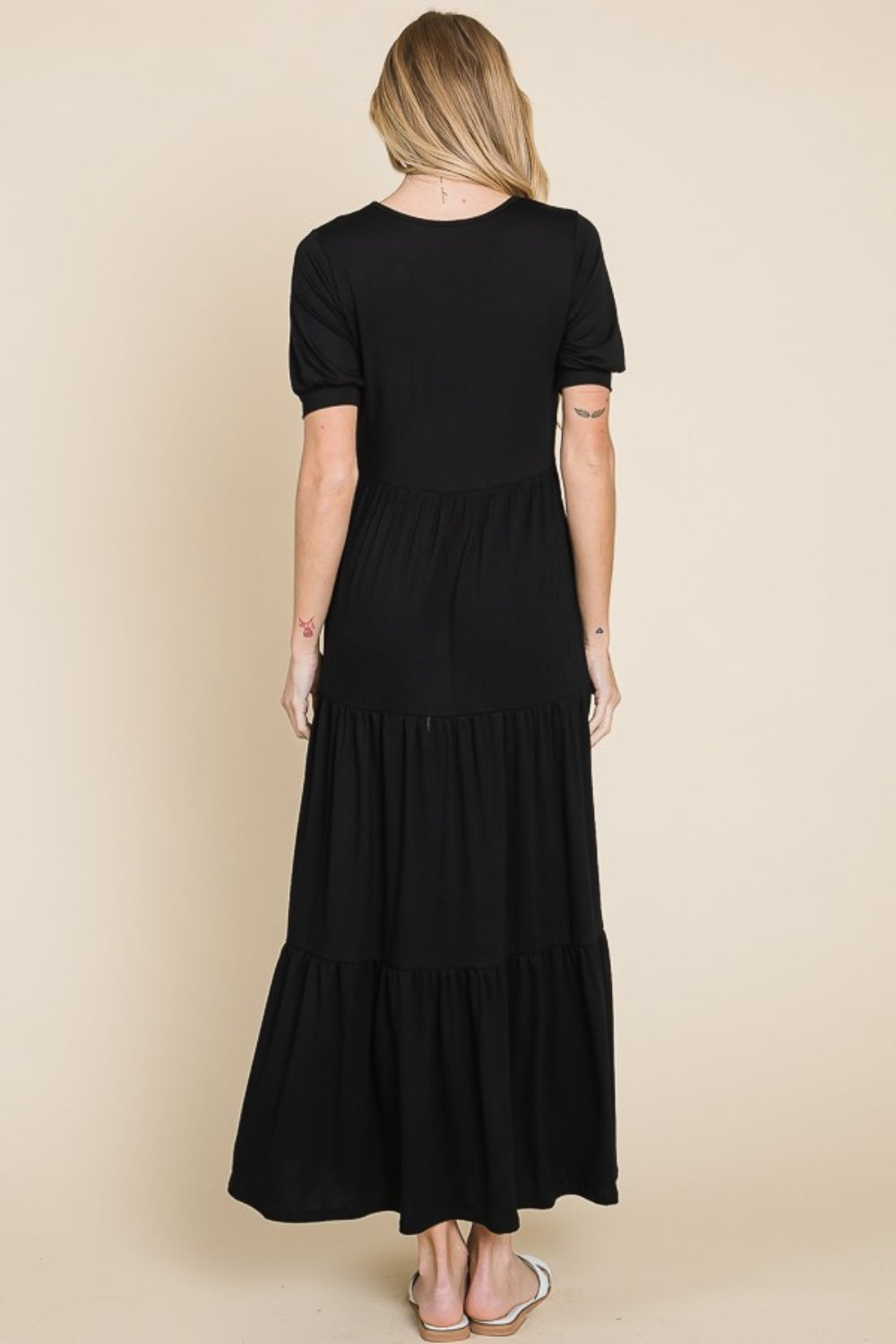 BOMBOM Short Sleeve Tiered Maxi Dress BOMBOM Short Sleeve Tiered Maxi Dress - TopFashionHQ
