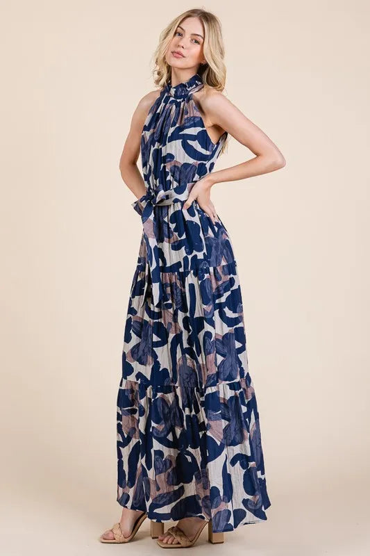 Lime 'N' Chili Abstract Halter Neck Tie-Waist Tiered Maxi Dress a8eb629a129b4755b056db864c3dfbbe-Max-Origin