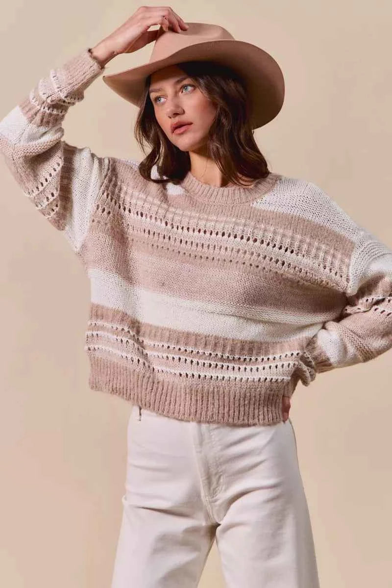 SO ME Variegated Stripe Textured Loose Fit Sweater SO ME Variegated Stripe Textured Loose Fit Sweater