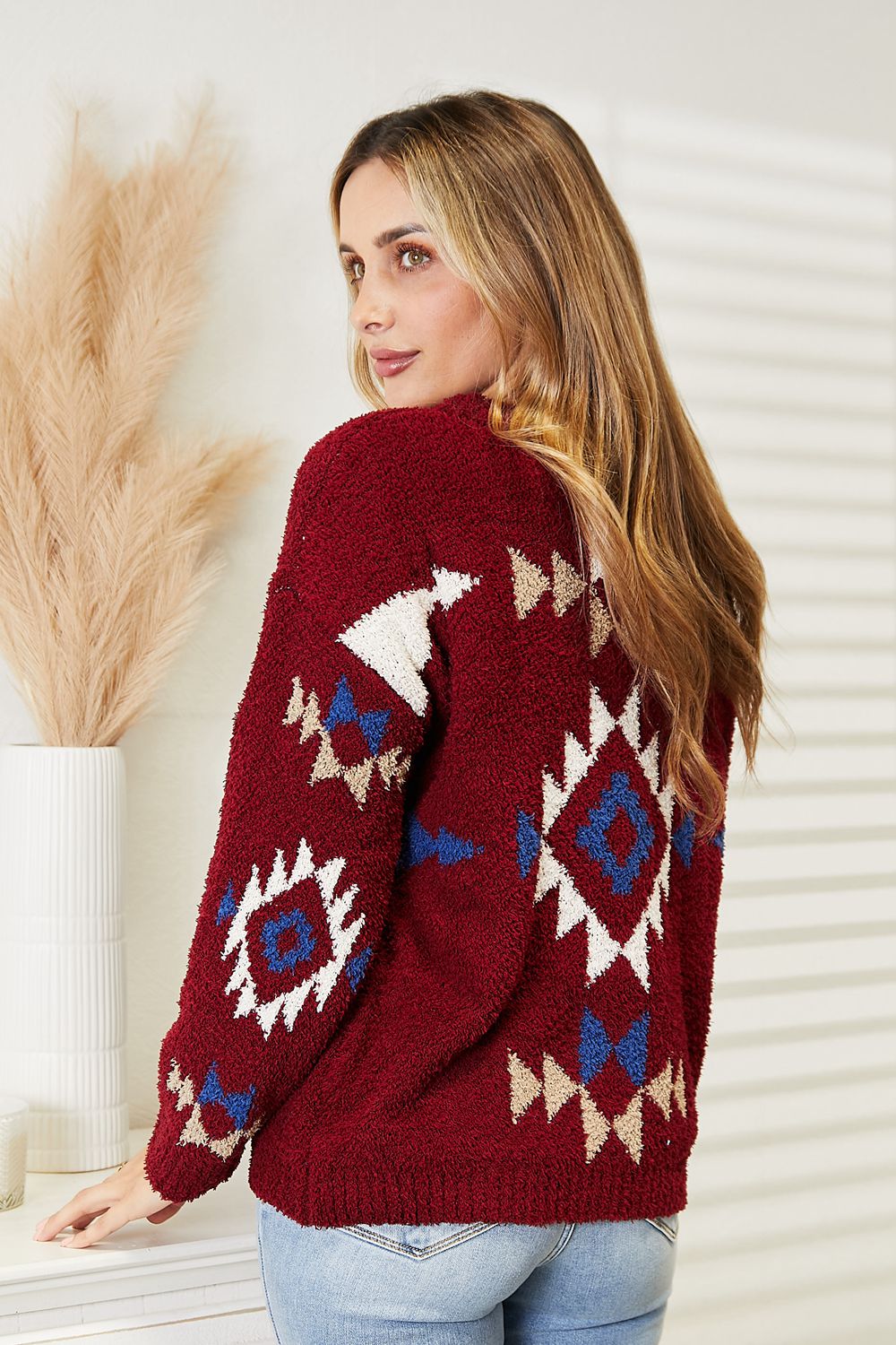 HEYSON Full Size Aztec Soft Fuzzy Sweater HEYSON Full Size Aztec Soft Fuzzy Sweater - TopFashionHQ