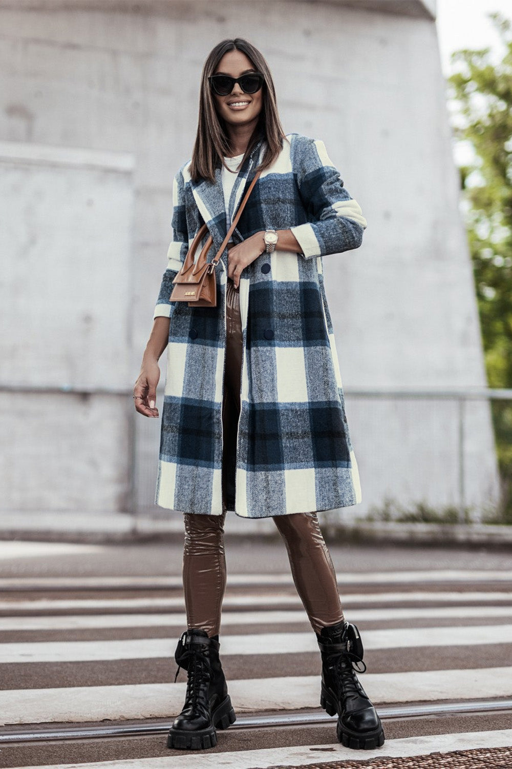 Double Take Full Size Plaid Button Up Lapel Collar Coat Double Take Full Size Plaid Button Up Lapel Collar Coat - TopFashionHQ