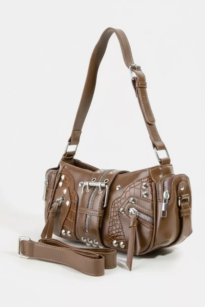 Fame Rivet Detail Leather Shoulder Bag a97c94d1-63d5-4d6c-a8e7-be4206281503-Max-Origin