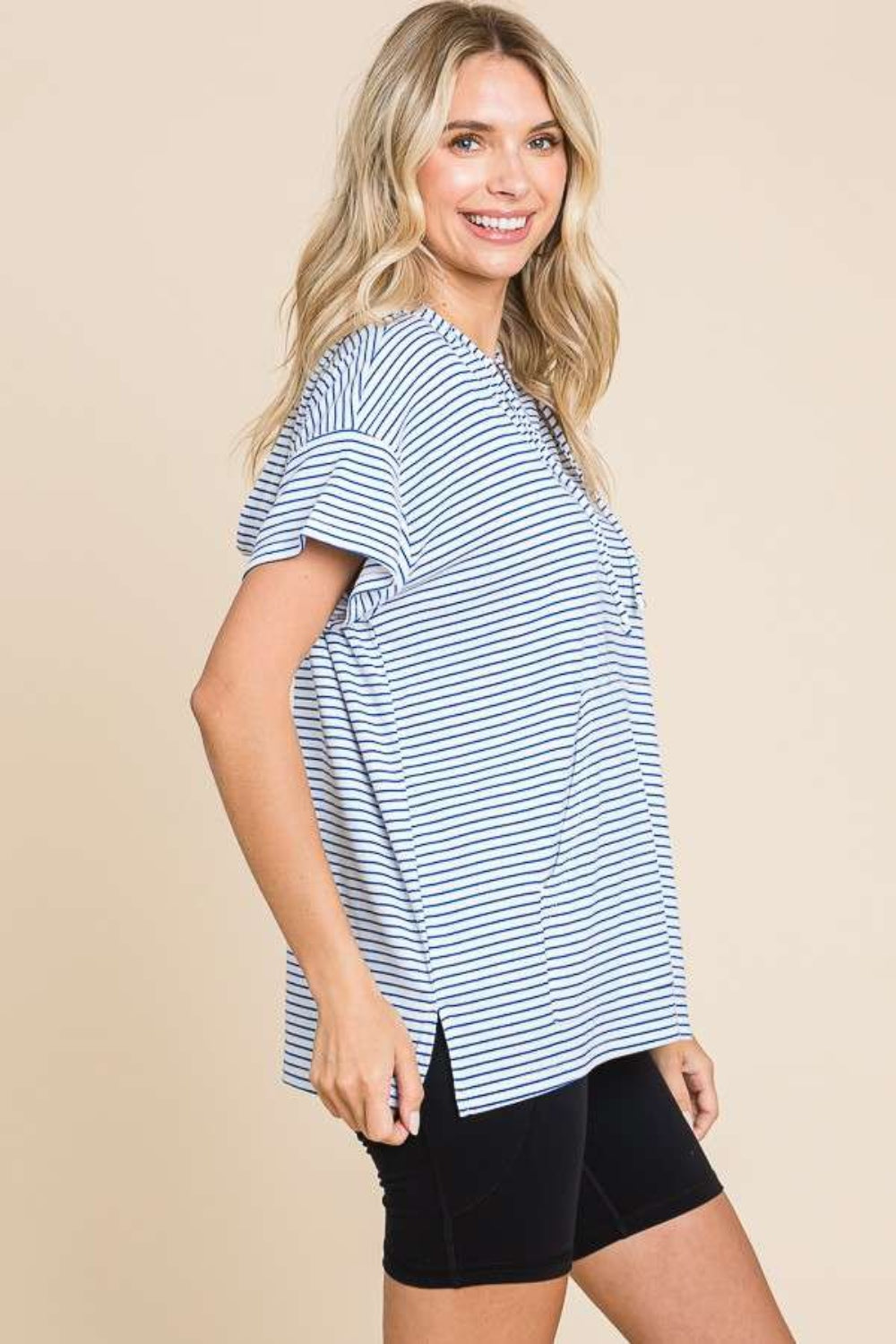 Culture Code Full Size Striped Short Sleeve Hooded Top Culture Code Full Size Striped Short Sleeve Hooded Top - TopFashionHQ