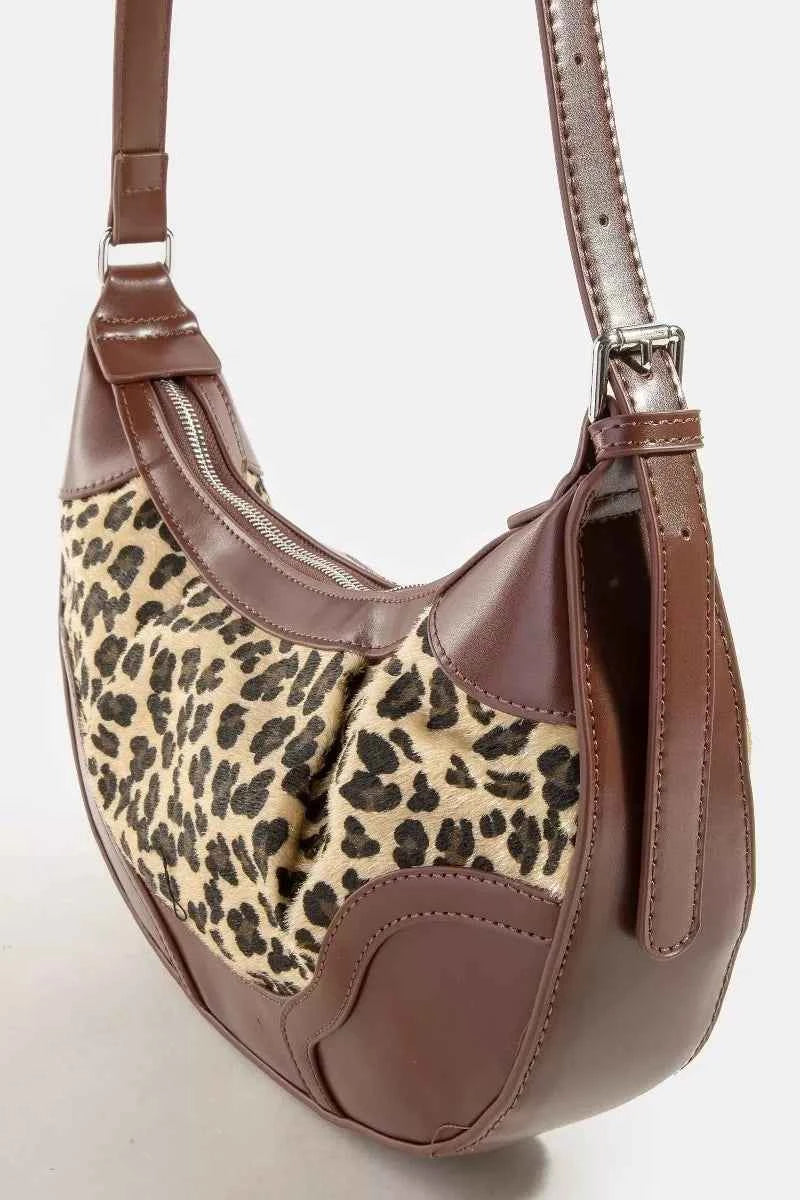 Fame Leopard Print Half Moon Shoulder Bag Fame Leopard Print Half Moon Shoulder Bag