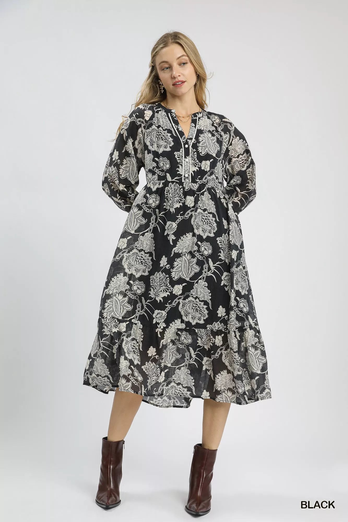 Umgee Floral Print Boho Midi Dress aa6209bd-f120-4d0b-a121-557679f78ab7-Max-Origin