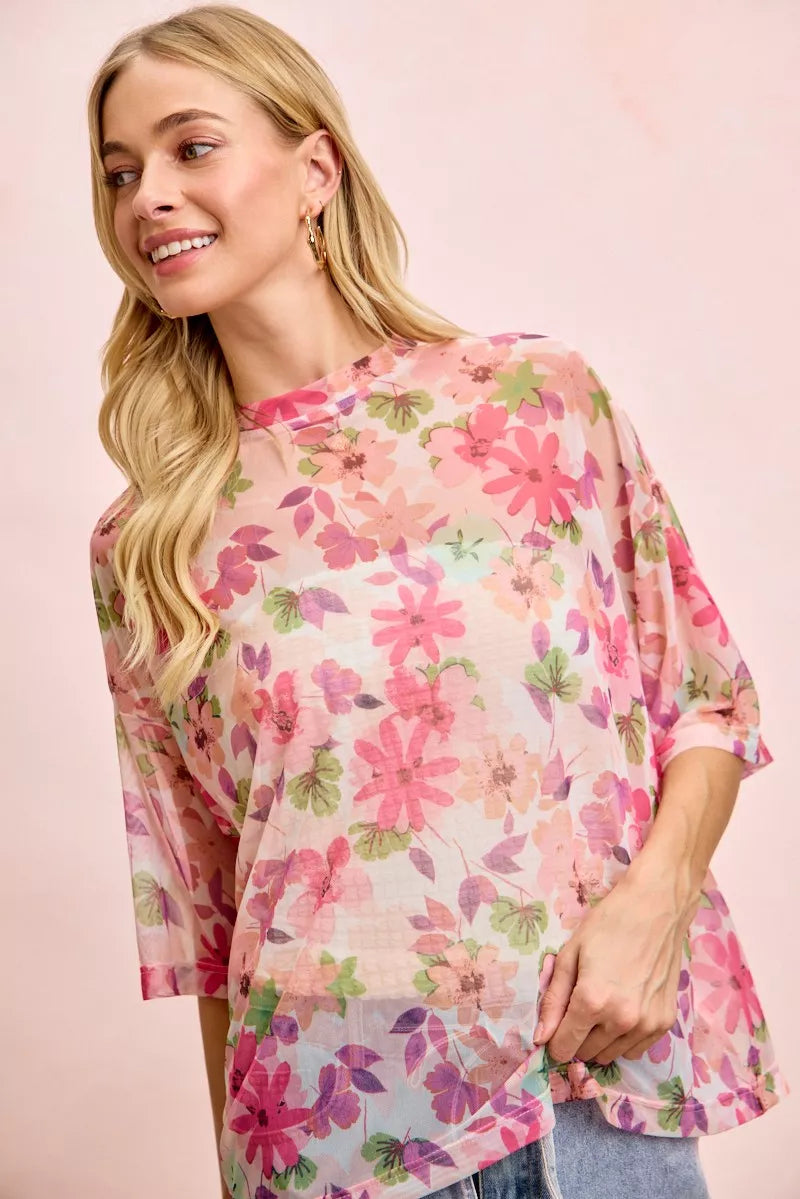 BiBi Floral Print Short Sleeves Boxy Mesh Top aa7bfef1d2434a7693bec521d8b958cd-Max-Origin